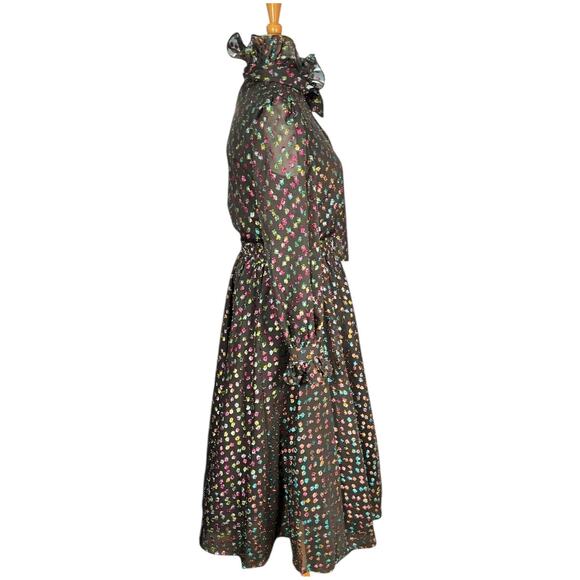 Halogen x Atlantic-Pacific XS Set High Neck Blouse Midi Skirt Multicolor Dot - Picture 4 of 16